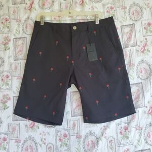 Bonobos Golf Shorts Mens 32 Flat Front 10" Chino Black Performance Roses EUC